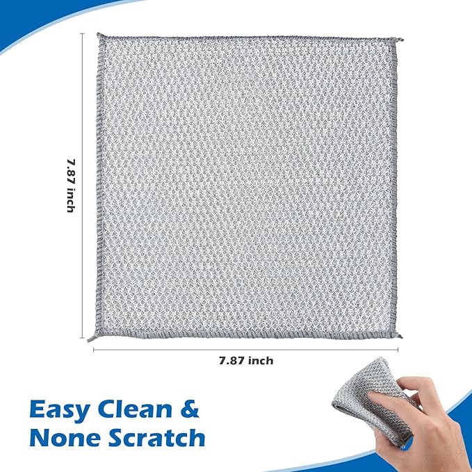 6 pcs Wire Dishwashing Rag for Wet and Dry,Non-Scratch Wire Dishcloth,Multipurpose Cleaning Pads, Time-Saver Kitchen Wipes Cleaning Cloths, Silver