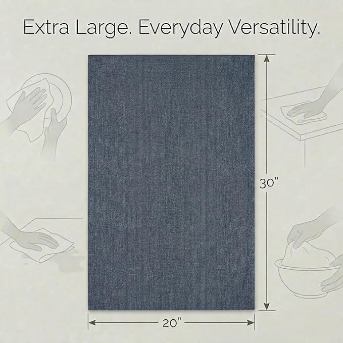 Urban Villa Kitchen Towels Premium Quality 100% Cotton Solid Kitchen Towels Set of 6 Ultra Soft Size 20X30 Inches Chambray Black/White Color Kitchen Towel Highly Absorbent Kitchen Towels