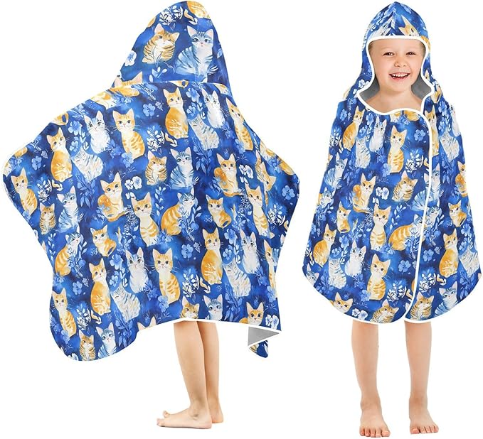 Toddler Hooded Beach Towel Funny Ragdollcats Blue Hooded Kids Beach Towel Soft Kids Bath Towels with Hood