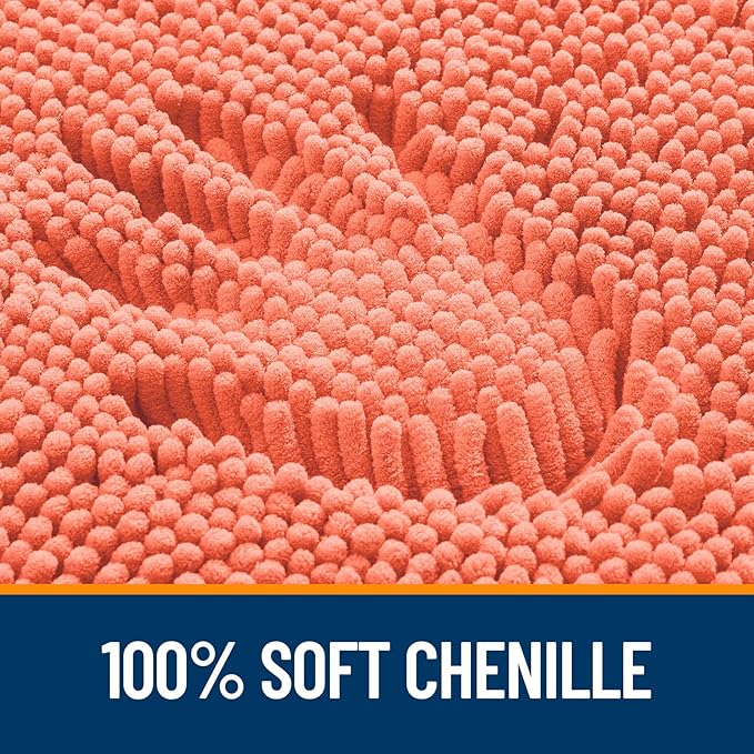OLANLY Bathroom Runner Rugs 44x24, Extra Soft Absorbent Chenille Bath Rugs, Rubber Backing Quick Dry, Machine Washable Long Bath Mats for Bathroom Floor, Tub and Shower, Home Decor Accessories, Coral