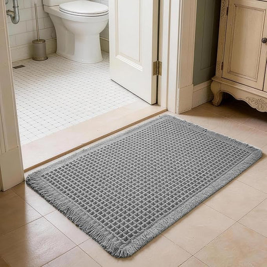 Waffle Bathroom Rugs, Non Slip Absorbent Waffle Knit Bath Mat for Shower Floor, Tub and Bathroom Door, Ultra Soft Quick Dry, Grey, 17"x24"