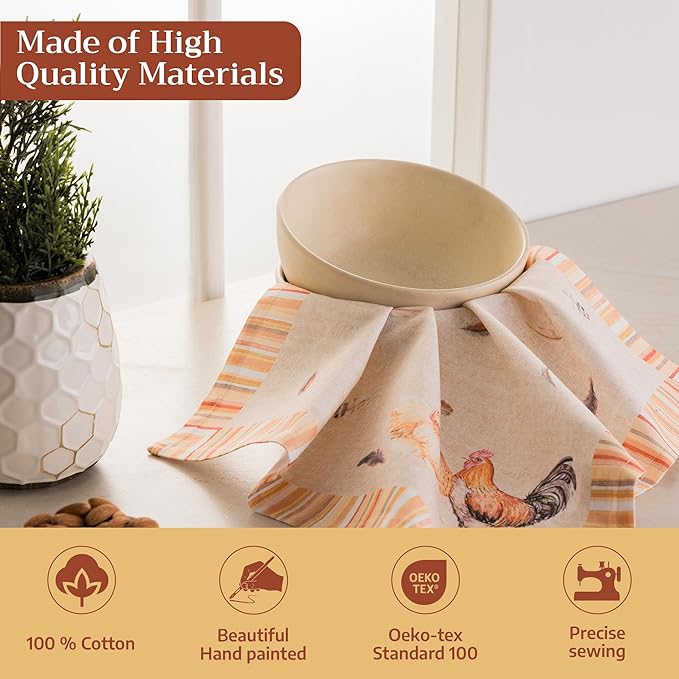 Maison d' Hermine 100% Cotton Cloth Napkins Set of 4 Everyday Reusable Square Napkins Cloth Washable Dinner Party Wedding Restaurant Hotel Kitchen Spring Summer (Barnyard Rooster, 18" x 18")