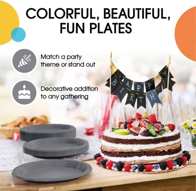 Exquisite Party Solids Silver Plastic Plates For Party Supplies 9" Silver Disposable Plates Heavy Duty 50 Pcs Plastic Dinnerware Sets Heavy Duty 350 GSM Disposable Dinnerware Set