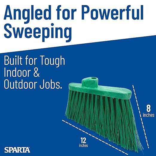 SPARTA Sweeper Broom – 12 Inch Angled Outdoor Broom Head with Durable Polypropylene Bristles, Standard Thread Compatible for Home Garage or Kitchen Cleaning, Green, Pack of 12