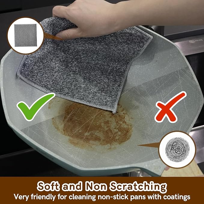 12Pcs New Upgrade 2-LayerNonScratch Wire Dishcloth, WireDishwashing Rag, Non-Scratch Wire DishwashingRagsfor Wet and Dry, Kitchen Cleaning Dish Ragsfor Cookware,Sinks, Dishes,Stove