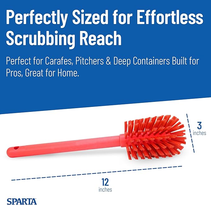 SPARTA Large Water Bottle Brush Ideal for Wide-Mouth Jars, Bottles and Tumblers, Dishwashing Tool with Handle for Home and Commercial Kitchens, Plastic, 12 Inches, Red