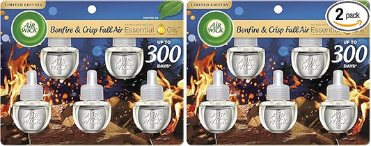 Air Wick Plug in Scented Oil Refill, 5ct, Bonfire and Crisp Fall Air, Essential Oils, Air Freshener Fall Scent, Fall Décor (Pack of 2)