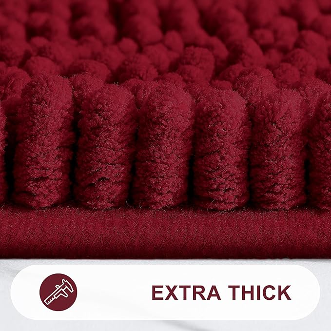Grandaily Chenille Striped Bathroom Rugs 30x20, Extra Thick and Absorbent Bath Mats, Non-Slip Soft Plush Shaggy Shower Carpet, Machine Wash Dry, Bath Rug for Bathroom, (Medium, Red)
