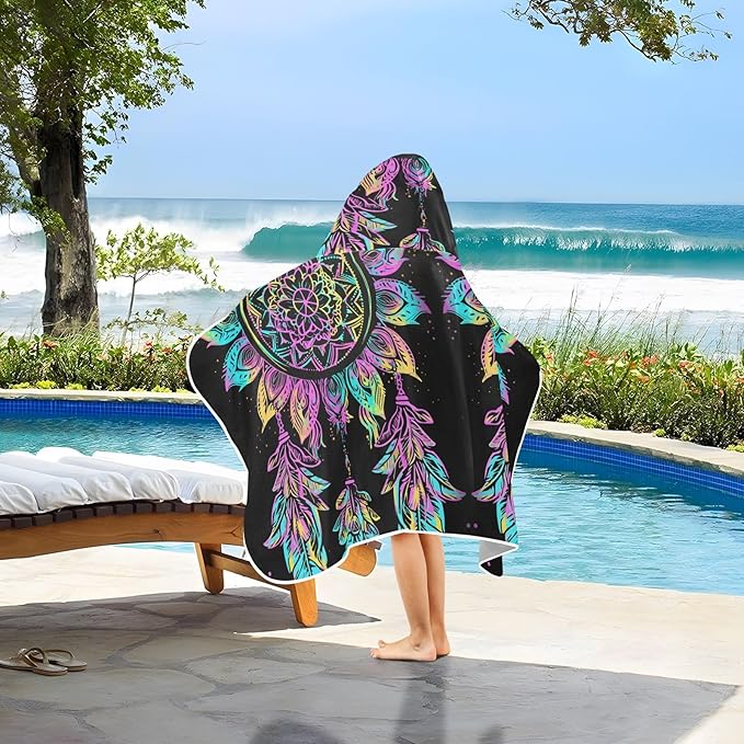 Hooded Towel for Kids Beautiful Feather Decoration Beach Wrap Bath Towels 50x23.5in