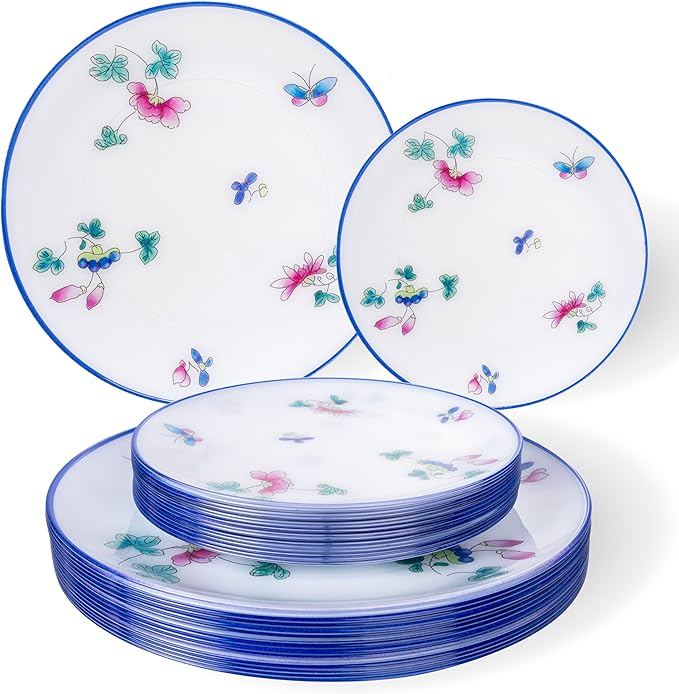 30Pcs White Plastic Plates - Butterfly Plates Disposable Heavy Duty, Fancy Floral Pattern Perfect for Weddings, Tea Parties, Holidays - 10.25" Dinner & 7.5" Dessert Plastic Plate