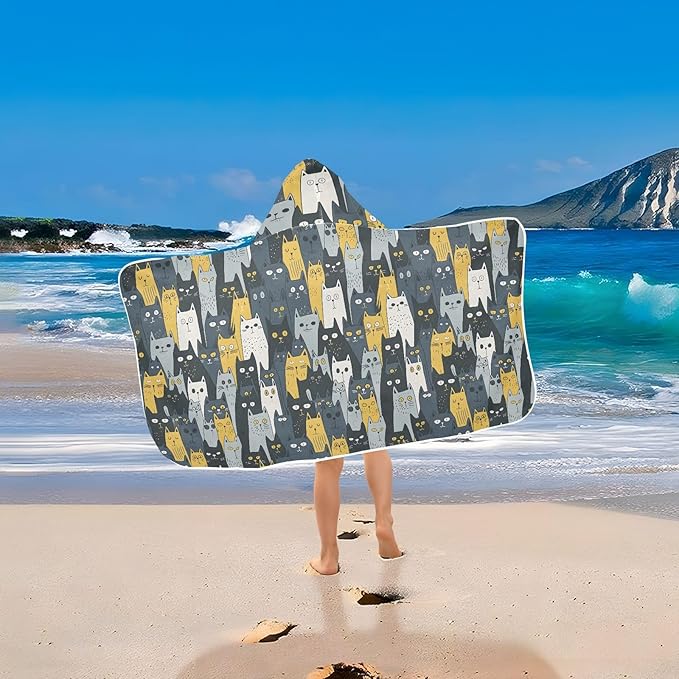 Hooded Towel for Kids Texture of A Crowd of Cats Beach Wrap Bath Towels 50x23.5in