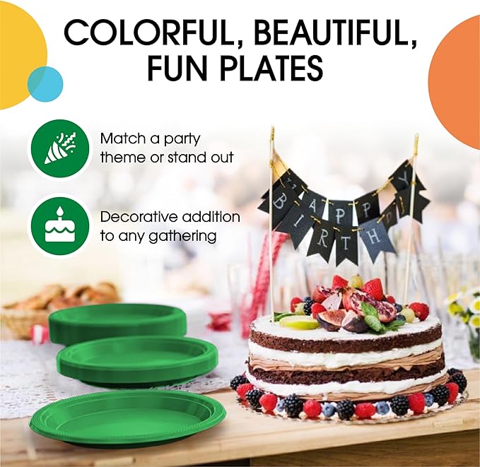 Exquisite Party Solids Green Plastic Plates For Party Supplies 7" Green Disposable Plates Heavy Duty 50 Pcs Plastic Dinnerware Sets Heavy Duty 350 GSM Disposable Dinnerware Set