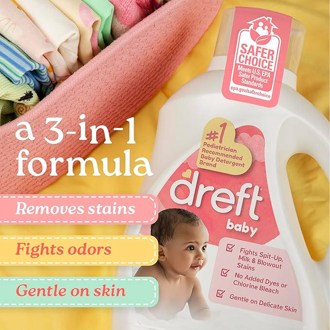 Dreft Baby Liquid Laundry Detergent, Gentle on Sensitive Skin Laundry Soap, 42 fl oz, 32 Loads (Packaging May Vary)