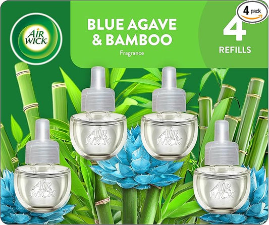 Air Wick Plug In Scented Oil Refill, Infused with Essential Oils, Plug In Air Fresheners for Home, Blue Agave & Bamboo, 4 ct