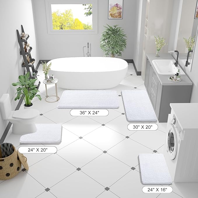OLANLY Bathroom Runner Rugs 59x20, Extra Soft Absorbent Chenille Bath Rugs, Rubber Backing Quick Dry, Machine Washable Long Bath Mats for Bathroom Floor, Tub and Shower, Home Decor Accessories, White