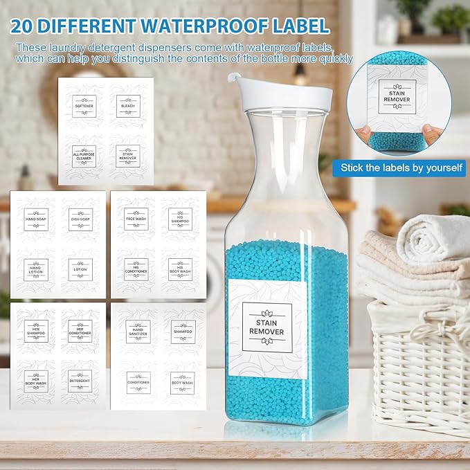 VZZNN 6 Pack Laundry Detergent Dispenser 53 oz Laundry Soap Dispenser with 20 Label Laundry Room Organization for Liquid Powder Bleach Scent Booster Beads