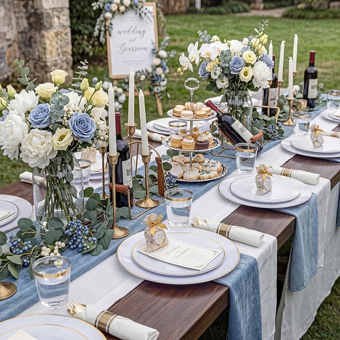 KIRE 100PCS Disposable Plates - White with Gold Rim Plastic Plates - Includes 50Pieces 10.25inch Dinner and 50Pieces 7.5inch Dessert/Salad Plate for Wedding/Spring Party/Graduation