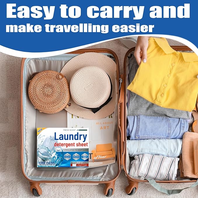 Laundry Detergent Sheets, 60 Count | 120 Loads for Travel & Home | Eco-Friendly, Plastic-Free, Biodegradable | Ultra Concentrated, Hypoallergenic & HE Safe | Fresh Scent, Stain Fighter
