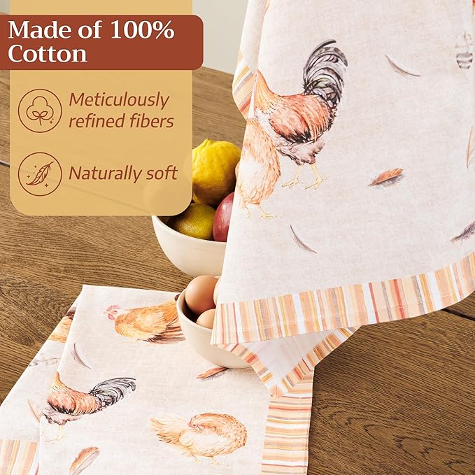 Maison d'Hermine Kitchen Towels Set of 2 100% Cotton 27.50" x 20" Reusable Cloth Tea Dish Towels Absorbent with Hanging Loop for Kitchen, Home, Dining, Cocktail Parties (Barnyard)