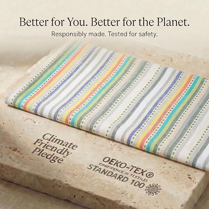 Urban Villa Kitchen Towels 100% Cotton Dish Towels for Kitchen(Set of 6)20”x30” Dish Cloths Highly Absorbent Kitchen Linen Set with Hanging Loop Perfect for Drying Dishes Cleaning Towels-Beige Stripes