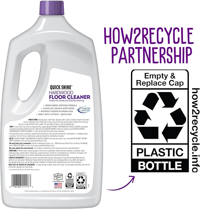 Quick Shine Hardwood Floor Cleaner 64oz | Use in Spray & Vac Mops | Removes Dirt & Scuff Marks | Ready-to-Use, Streak Free, No Rinse | Safer Choice Cleaner |Perfect for Gentle and Effective Cleaning