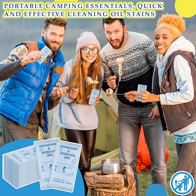 Tondiamo 300 Pcs Travel Dish Soap Wipes Individually Wrapped Dish Cleaning Wipes Disposable Portable Cleaner with Lemon Scent for Camping Kitchen Outdoor Traveling Quick Clean