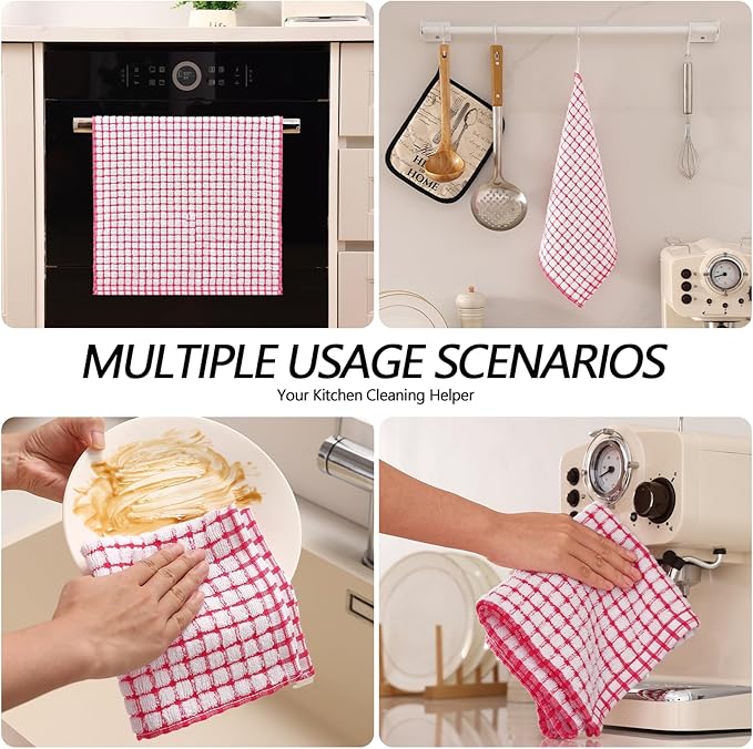 Homaxy Kitchen Towels and Dishcloths Set, 16 x 25 and 12 x 12 Inches, Set of 12 Cotton Terry Kitchen Dish Towels, Super Soft and Absorbent Dish Cloths, Red