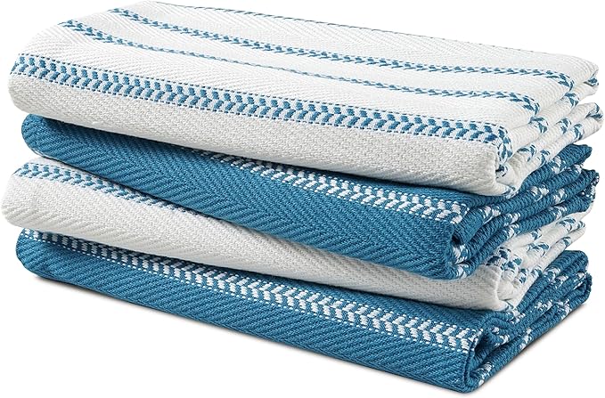 LANE LINEN Kitchen Towels Set - Pack of 4 Cotton Dish Towels for Drying Dishes, 18”x 28”, Absorbent Tea Towels, Quick Drying Kitchen Towel Set - Blue Saphire