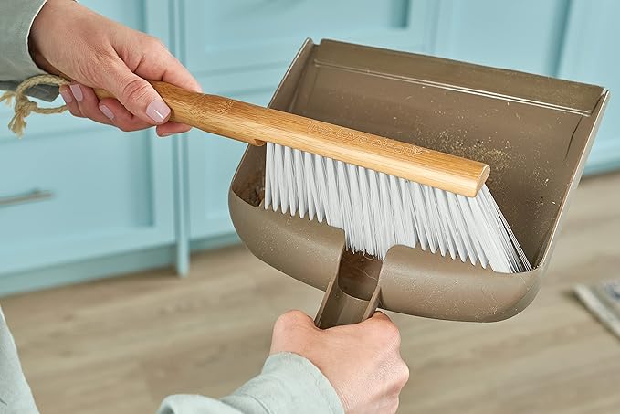 Harper Live.Love.Clean. Snap-Together Bamboo Counter Brush & Resin Dust Pan Set for Cleaning Dust, Pet Hair & Fine Dry Dirt