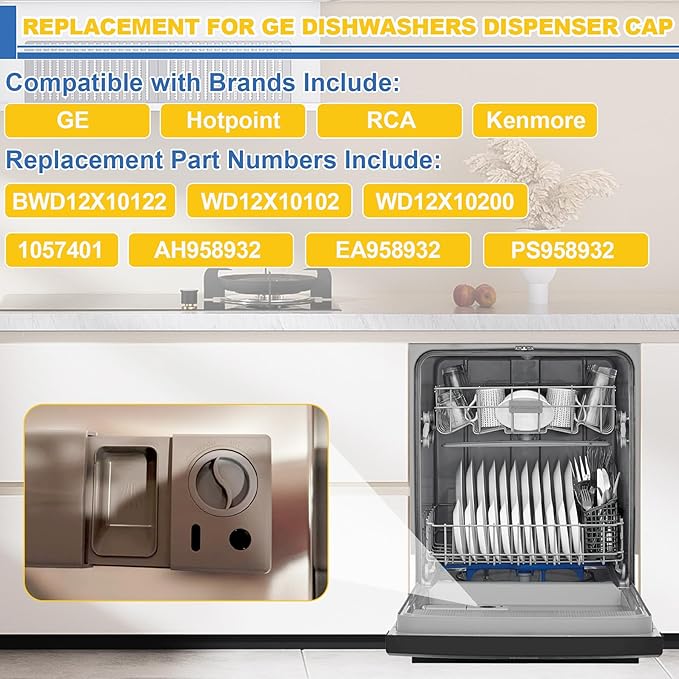 Upgrade WD12X10122 Dishwasher Rinse Aid Dispenser Cap Compatible with GE Dishwashers Replaces WD12X10102 WD12X10200 PS958932 AH958932 EA958932 EAP958919-1 Pack