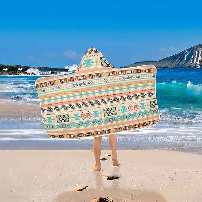 Kids Hooded Towels Ikat Ethnic Geometric Swimming Beach Towel 23.5" x 50" Bath Towel for Boys Girls 21215687
