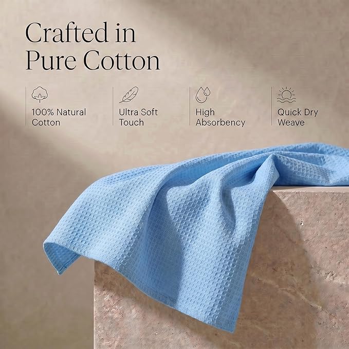 Urban Villa Kitchen Towels Waffle Dish Towels for Kitchen Sky Blue Color Set of 6 Over Sized 18x28 Inches Kitchen Towels Highly Absorbent 100% Cotton Kitchen Hand Tea Towels Dish Cloths
