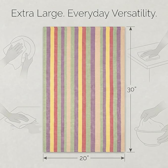 Urban Villa Kitchen Towels Harvest Stripes Dish Towels Set of 6 20" X30” 100% Cotton Highly Absorbent Quick Drying Dish Cloths & Dish Towels Thanksgiving Fall Tea Towels with Hanging Loop Towels