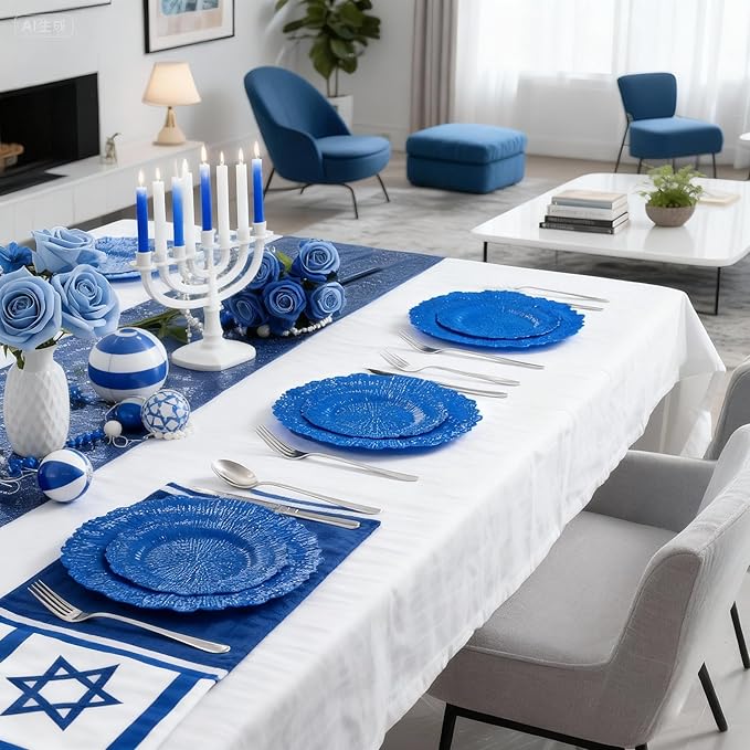 DaYammi 60Pcs Blue Plastic Plates - Sapphire Blue Plates Disposable & Reusable - Heavy Duty Plastic Plates for Party Including 30 Dinner Plate,30 Dessert Plate for Weddings,Dinner
