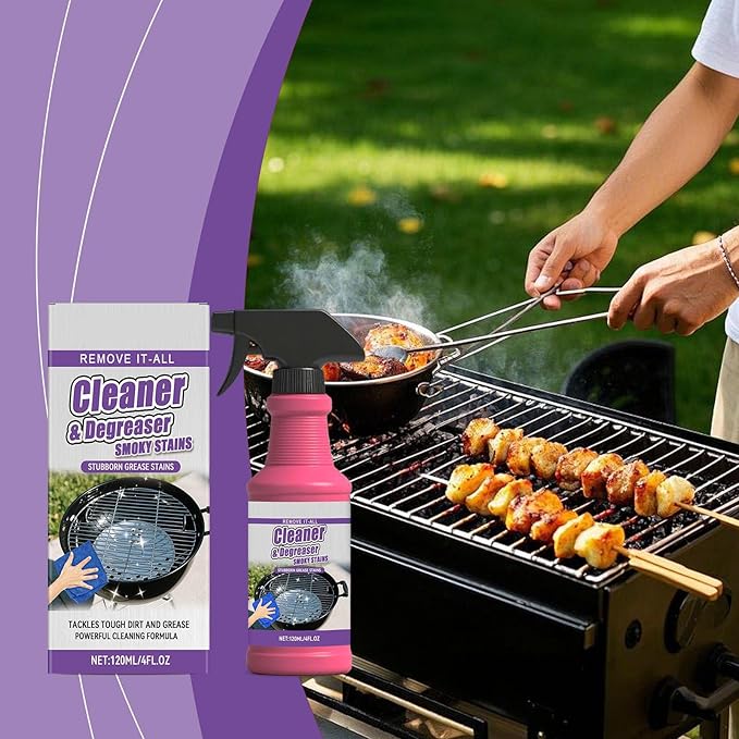 Cleaner and Degreaser Smoky Stains, Fast-Acting Heavy-Duty Grill Degreaser Spray,BBQ Cleaner and Degreaser, Remove It All Cleane𝐫 and Degrease𝐫, For Outdoor Grills(120ml)