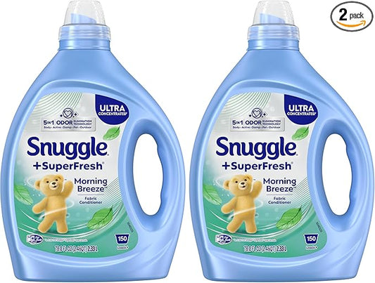 Snuggle SuperFresh Fabric Softener Liquid,Ultra Concentrated,78.8 Oz,150 Medium Loads,Morning Breeze Fabric Conditioner,Lasting Scent,Fights Stubborn Odors,Softens,Reduces Static&Wrinkles,(Pack of 2)