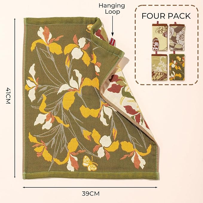Cotton Kitchen Towels Set of 4 with Hanging Loop,Woven Thick Dish Towels for Kitchen Drying,Soft Hand Towels for Bethroom Room Decor,Absorbent Durable Tea Towels As A Gift 16" x 15"