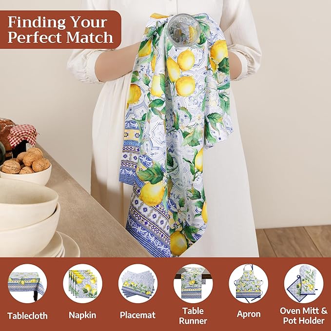 Maison d' Hermine Kitchen Towels Set of 3 100% Cotton 27.50" x 20" Reusable Cloth Tea Dish Towels Absorbent with Hanging Loop for Kitchen Farmhouse Hotel Spring Summer - Citrus