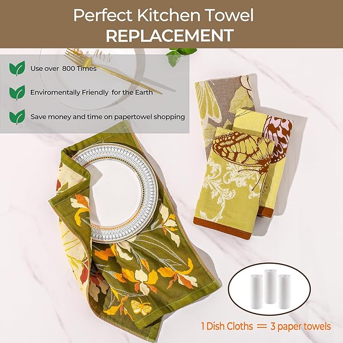 Cotton Kitchen Towels Set of 4 with Hanging Loop,Woven Thick Dish Towels for Kitchen Drying,Soft Hand Towels for Bethroom Room Decor,Absorbent Durable Tea Towels As A Gift 16" x 15"