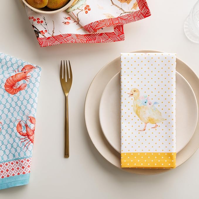 Maison d' Hermine 100% Cotton Cloth Napkins Set of 4 Everyday Reusable Square Napkins Cloth Washable Dinner Party Wedding Restaurant Hotel Kitchen Spring Summer (Ducklings in Spring, 18" x 18")