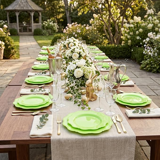 COLOSUS Green Plastic Plates 60Pcs, Light Green Disposable Party Plates, Heavy Duty Plastic plates include 30 Dinner plate 10.5" and 30 Salad/Dessert Plate 8.25" for Mother's Day,Party,Dinner