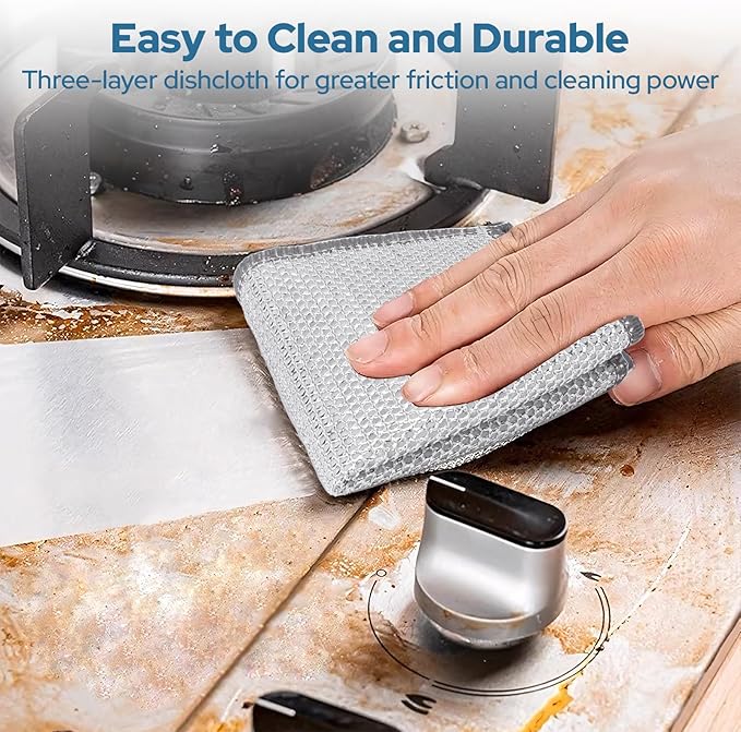12PCS Three Layer Steel Wire Dishcloth, Multi-Functional Non-Scratch Wire Dishcloth, Wet and Dry Cleaning Rags, Stainless Steel Cleaning Cloth, Kitchen Rags for Cookware, Plates, Stove Tops