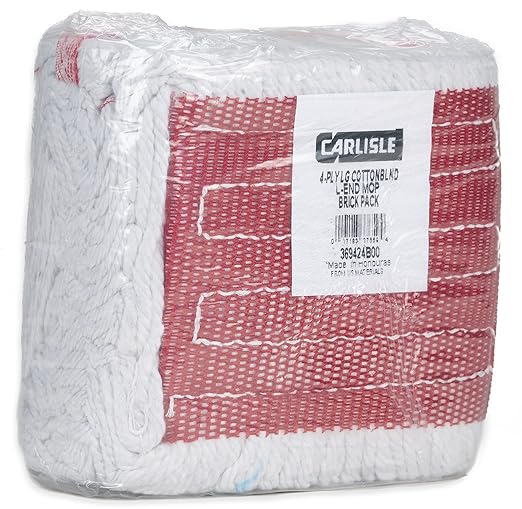 SPARTA Flo-Pac Cotton Mop Head, Loop-Ended, Wide Band with 5" Red Band for Organized Cleaning, Large, White, (Pack of 12)