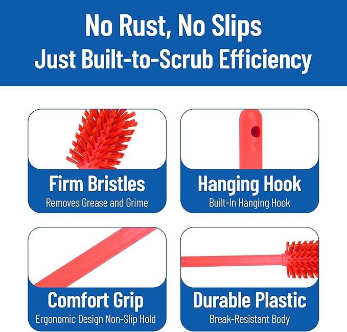 SPARTA Large Water Bottle Brush Ideal for Wide-Mouth Jars, Bottles and Tumblers, Dishwashing Tool with Handle for Home and Commercial Kitchens, Plastic, 12 Inches, Red