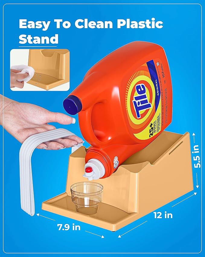 TidyFriend 2 Pack Liquid Laundry Detergent Holder Stand with Drip Tray & Rubber-Grip Feet, Stand for Laundry Room Organization and Storage, Fabric Softener Dispenser with Cup Holder (Beige)