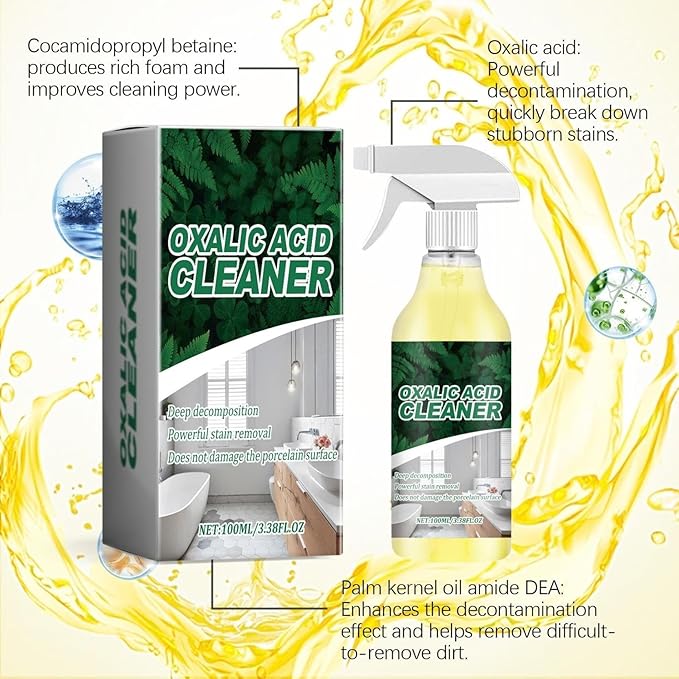 Oxalic Acid Cleaner Spray Toilet Bowl & Tile Stain Remover, Multipurpose Oxalic Acid Cleaner with Sponge, 100ml/3.38fl.oz (1pc)