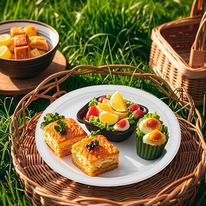 RACETOP 10 Inch [125 Pack] Paper Plates, Compostable Disposable White Bagasse Plate, Heavy-Duty Biodegradable Plates, Eco-Friendly, Made of Natural Sugarcane Fibers