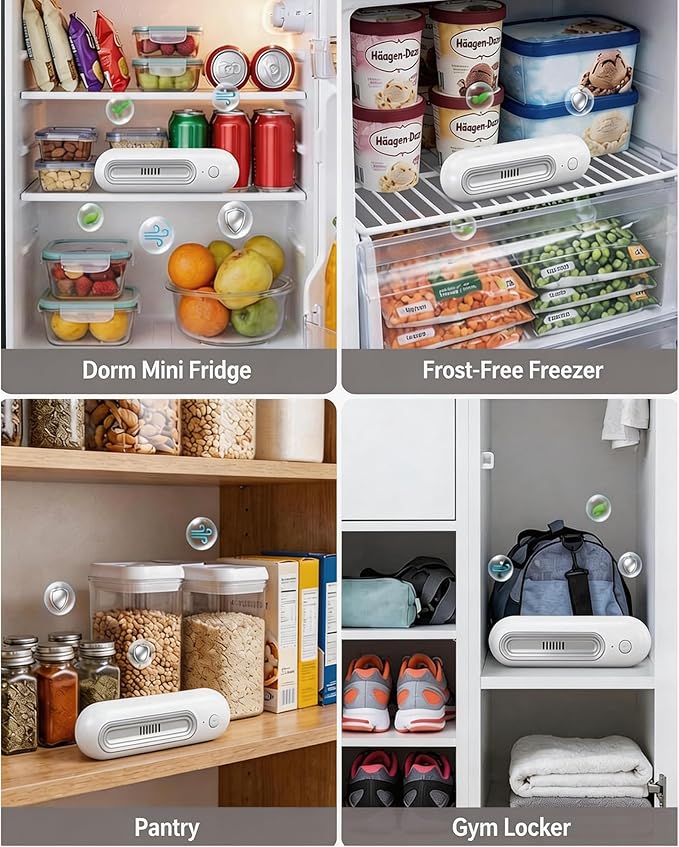Electronic Fridge Deodorizer - Reusable Refrigerator Odor Management Solution for Fresh Food Storage - No Refills or Filters Required - Compact Air Freshener for Fridge, Freezer, Pantry & Closet