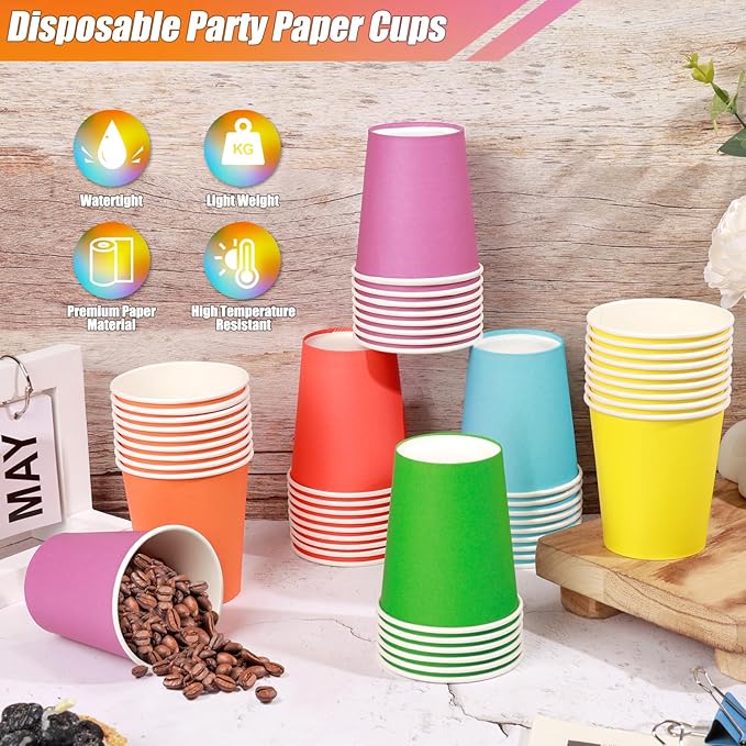 KesaPlan 60 PCS Disposable Paper Cups 9 OZ Colored Party Cups Plastic Drinking Cup, Rainbow Paper Cups Bulk 6 Colors for Hot Cold Drink Coffee Tea Juice DIY Perfect for Birthday Holiday Party Supplies