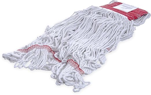 SPARTA Flo-Pac Cotton Mop Head, Loop-Ended, Wide Band with 5" Red Band for Organized Cleaning, Large, White, (Pack of 12)